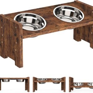 Wooden pet food bowl rack